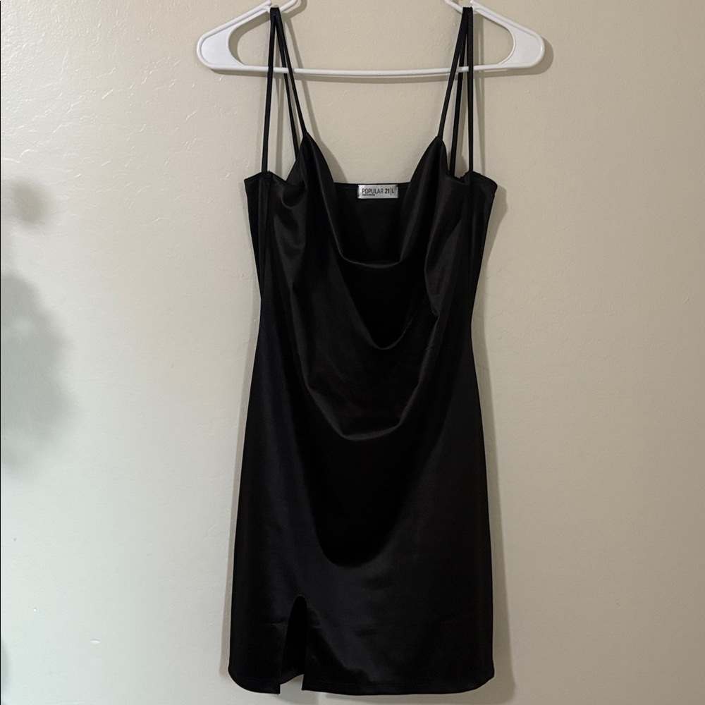 Chic Black Satin Mini Dress - Picture 2 of 6